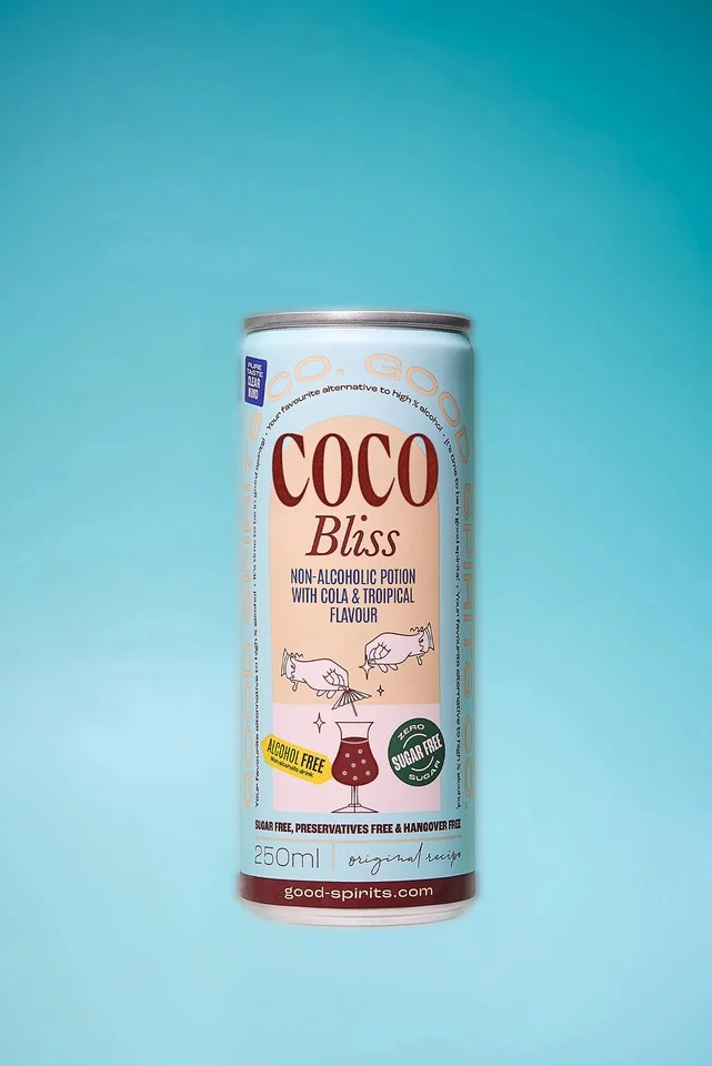 Coco Bliss can on a turquoise gradient