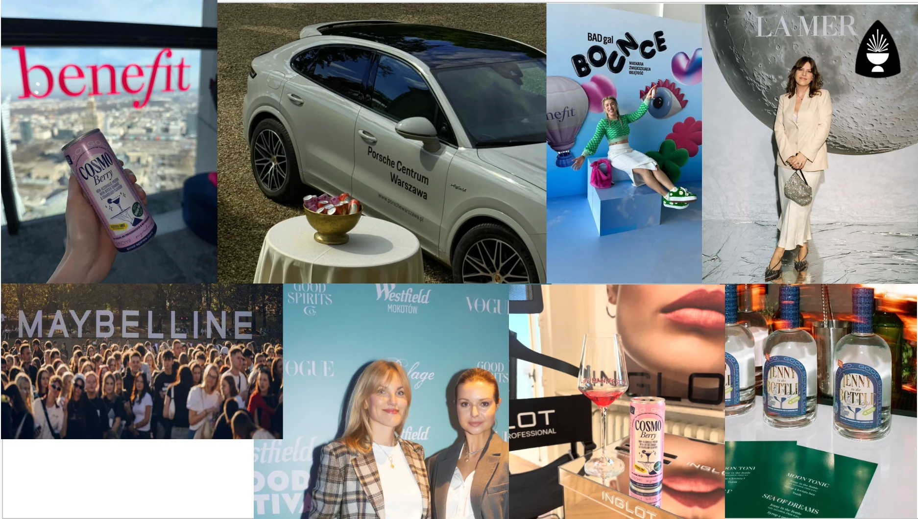 Collage of Good Spirits activations at brand and fashion events