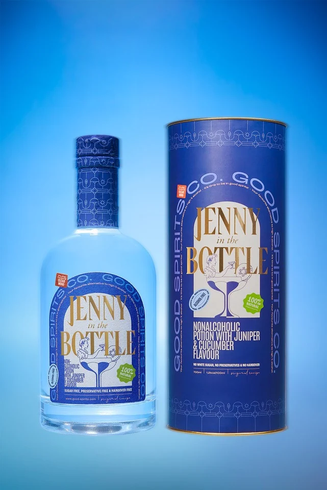 Jenny in the Bottle with its blue gift tube
